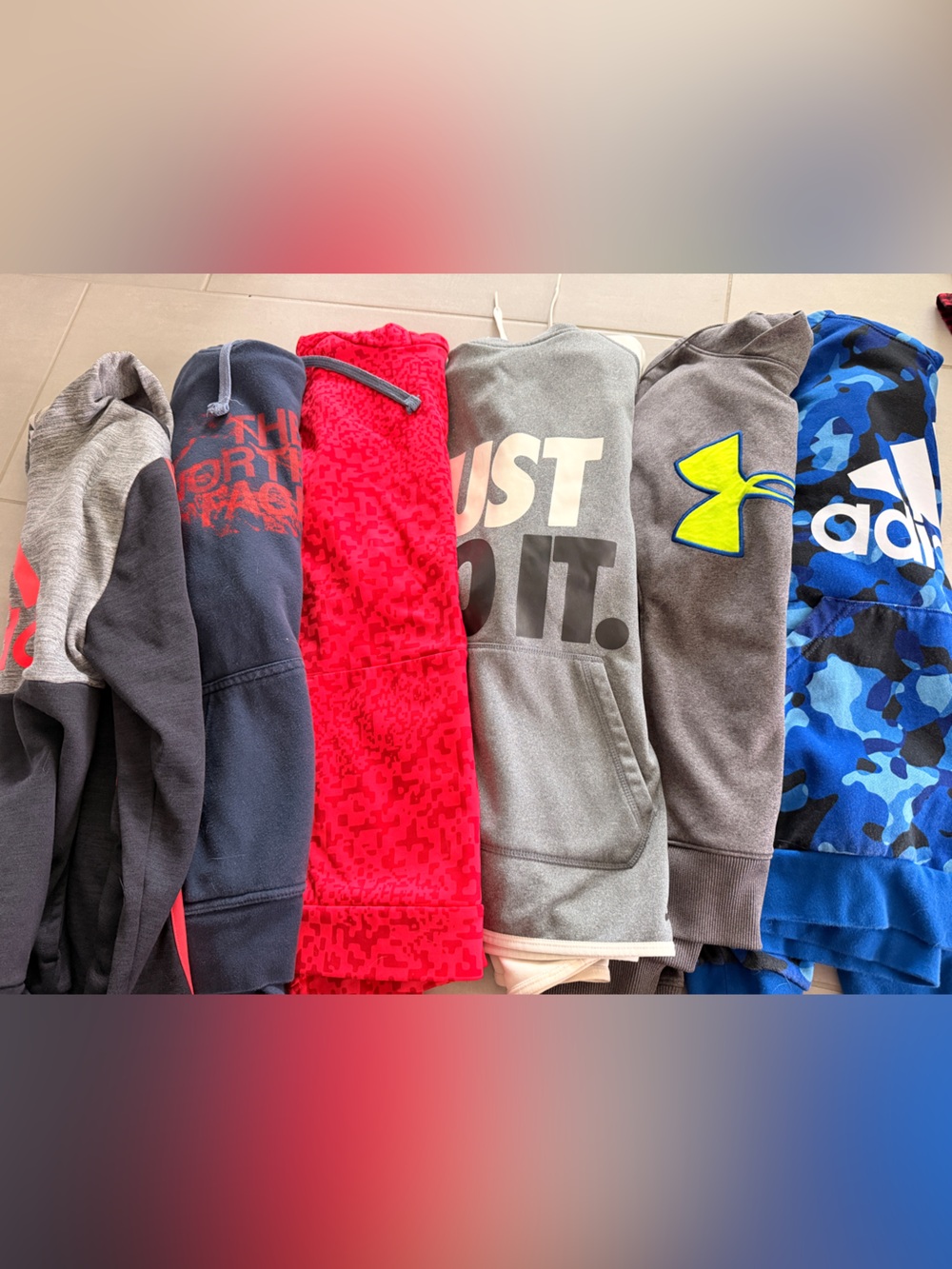 Lot of 6 boys hoodies. Mix of brands Nike, North Face, Adidas, Under Armor.